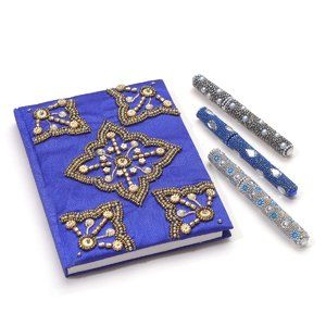 (3) Handcrafted Royal Blue Embroidered Journal
